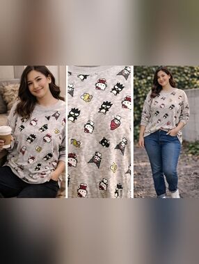 Sanrio Hello Kitty Light Gray Pullover with Black Print